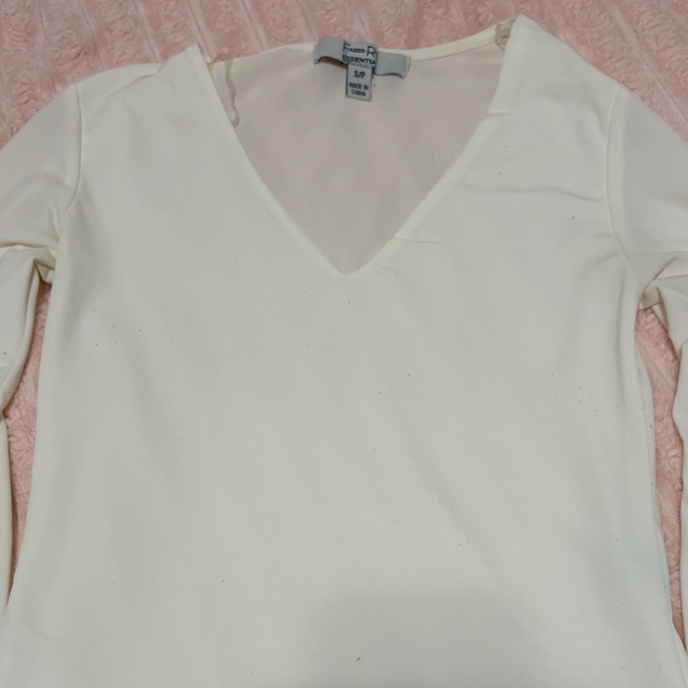 Cream Long Sleeve V-Neck Top